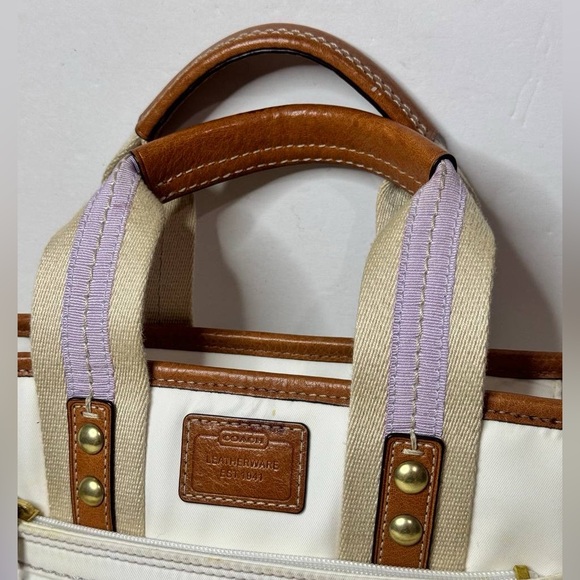 COACH MINI TOTE Brown Leather Accents - IVORY F10694 - Picture 4 of 13